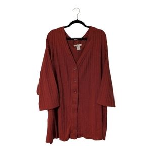 Roaman's Deep Orange/Red Ribbed Knit Cardigan